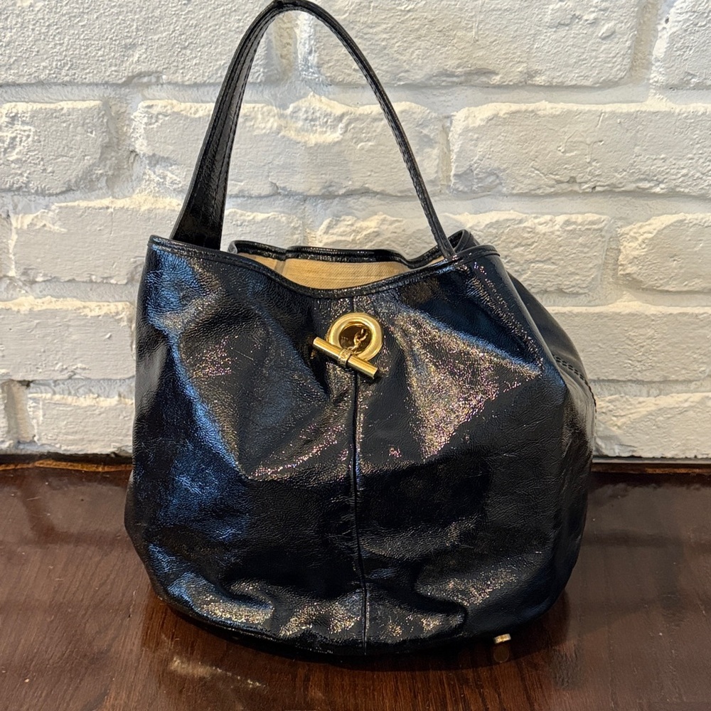 Yves Saint Laurent Capris Black Patent Bucket Bag